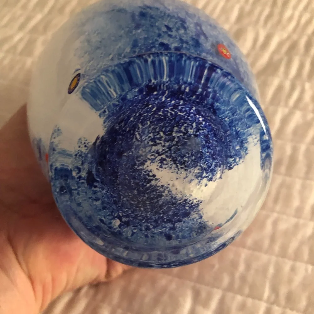 Murano White and Light Blue Swirl Art Glass Vase Italy